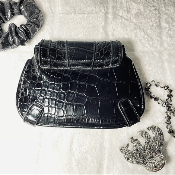 Kristine Accessories Mini Purse with Chain Strap in Croc Faux Leather Black - Picture 2 of 5